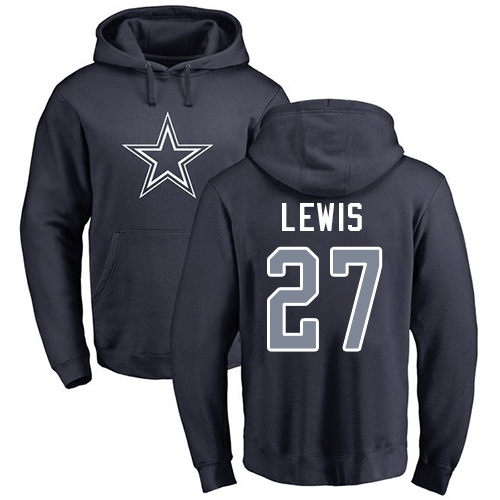 Men Dallas Cowboys Navy Blue Jourdan Lewis Name and Number Logo #27 Pullover NFL Hoodie Sweatshirts
